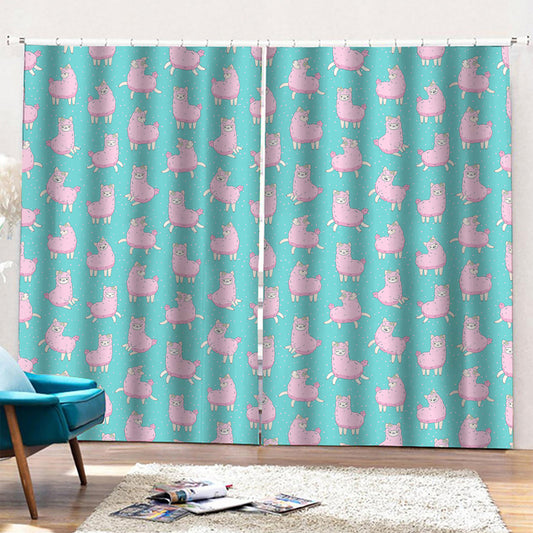 Cute Pink Llama Pattern Print Pencil Pleat Curtains