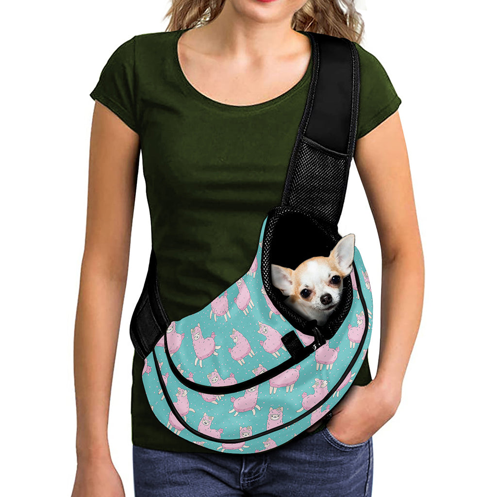 Cute Pink Llama Pattern Print Pet Sling Carrier