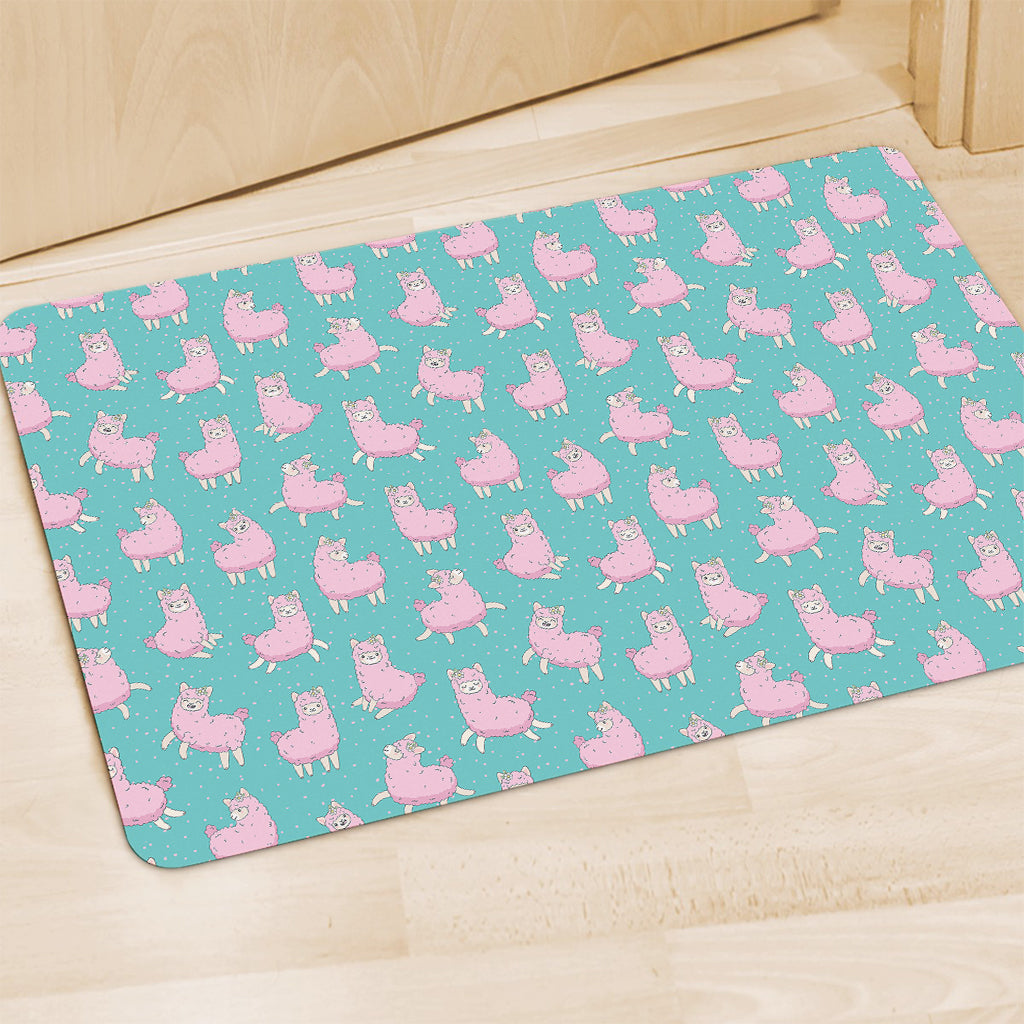 Cute Pink Llama Pattern Print Polyester Doormat