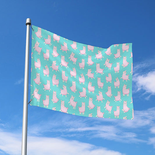Cute Pink Llama Pattern Print Polyester Flag