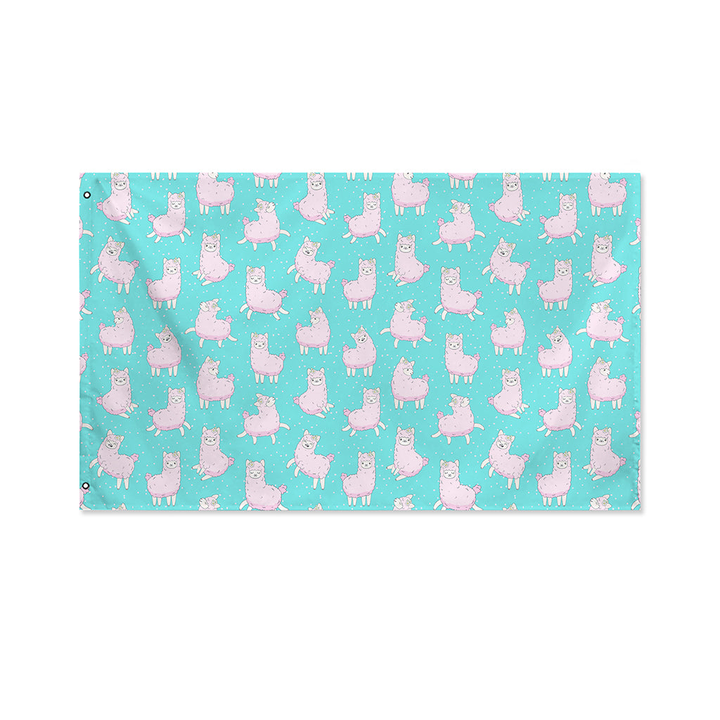 Cute Pink Llama Pattern Print Polyester Flag