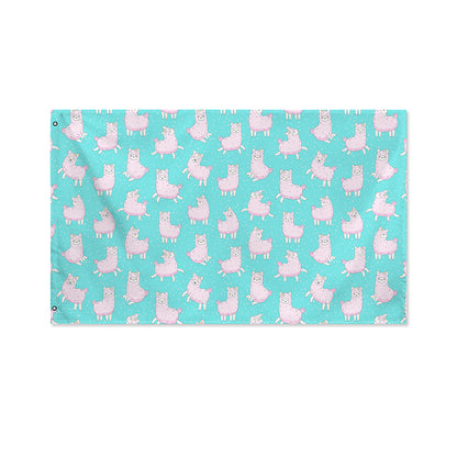 Cute Pink Llama Pattern Print Polyester Flag