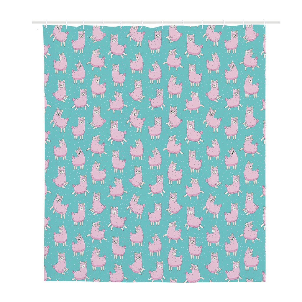 Cute Pink Llama Pattern Print Polyester Shower Curtain