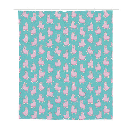 Cute Pink Llama Pattern Print Polyester Shower Curtain