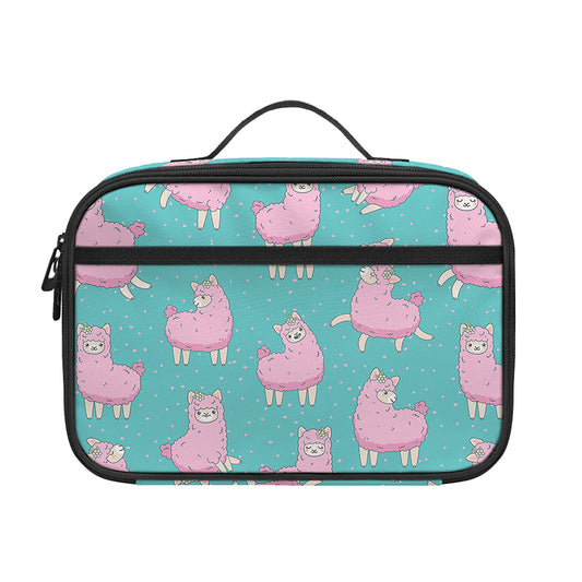 Cute Pink Llama Pattern Print Portable Lunch Bag
