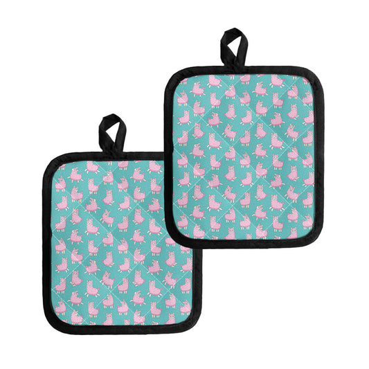 Cute Pink Llama Pattern Print Pot Holders