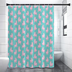 Cute Pink Llama Pattern Print Premium Shower Curtain