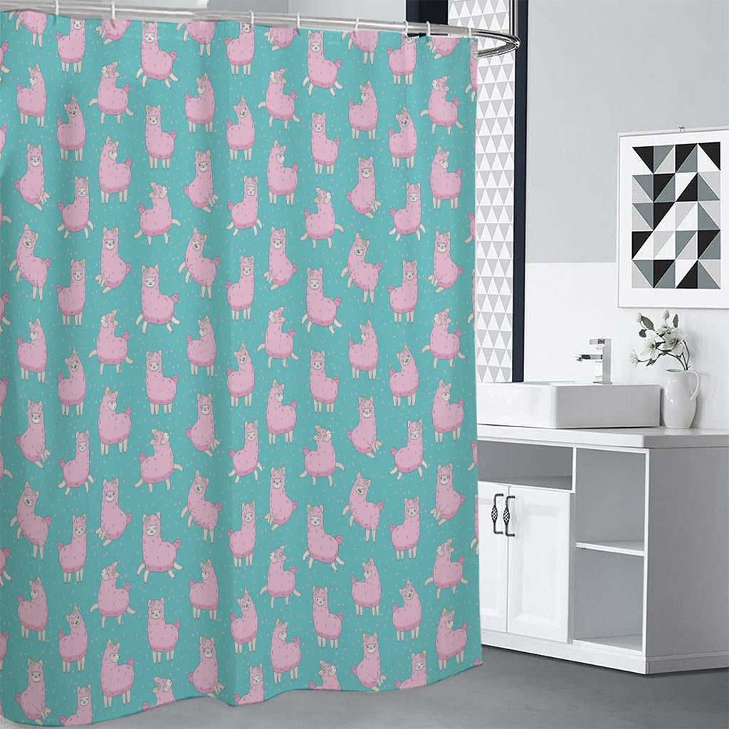 Cute Pink Llama Pattern Print Premium Shower Curtain