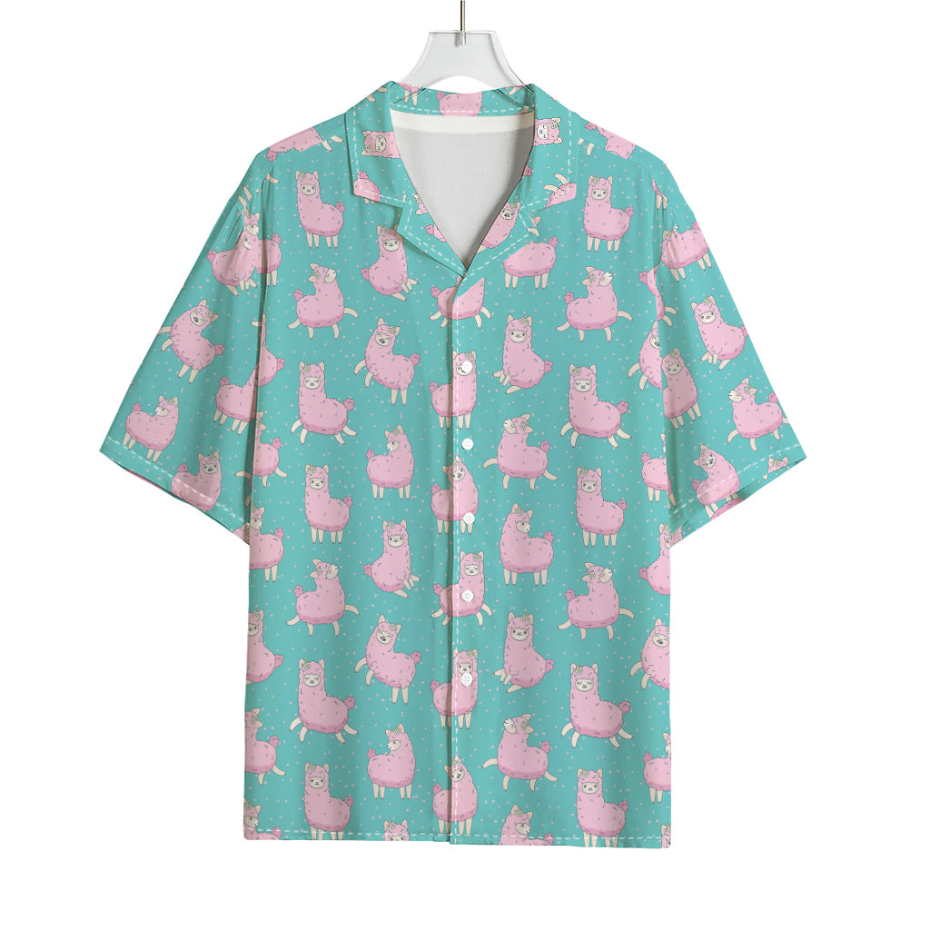Cute Pink Llama Pattern Print Rayon Hawaiian Shirt
