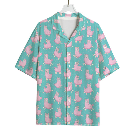 Cute Pink Llama Pattern Print Rayon Hawaiian Shirt