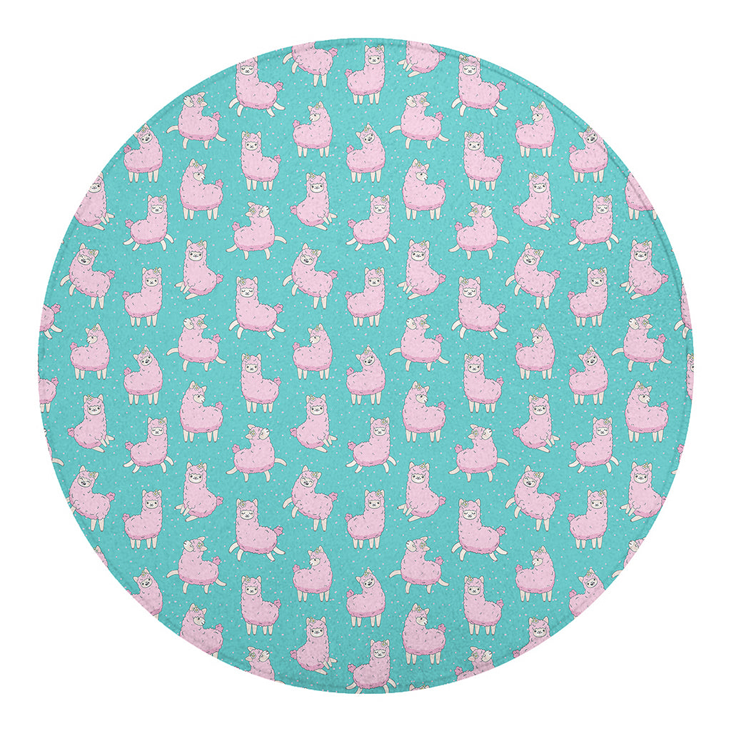 Cute Pink Llama Pattern Print Round Blanket