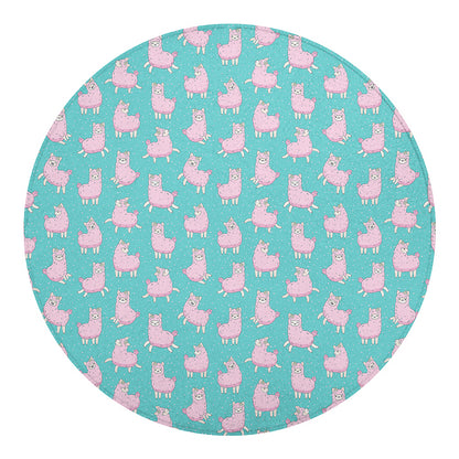 Cute Pink Llama Pattern Print Round Blanket