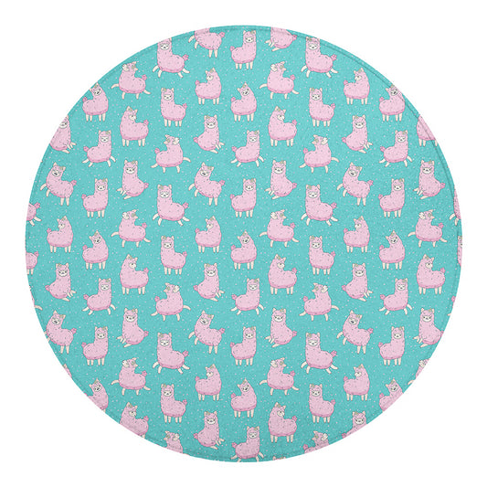 Cute Pink Llama Pattern Print Round Blanket