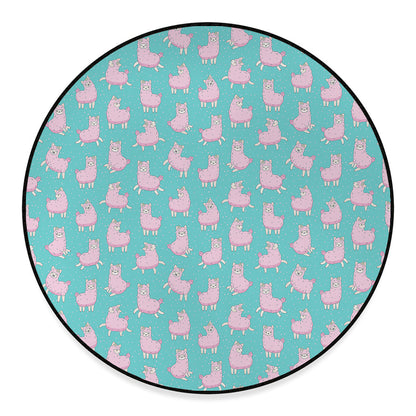 Cute Pink Llama Pattern Print Round Floor Mat