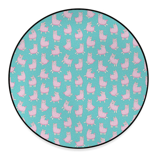Cute Pink Llama Pattern Print Round Floor Mat
