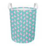Cute Pink Llama Pattern Print Round Laundry Basket