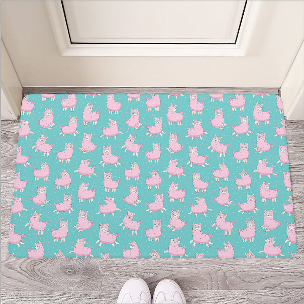 Cute Pink Llama Pattern Print Rubber Doormat