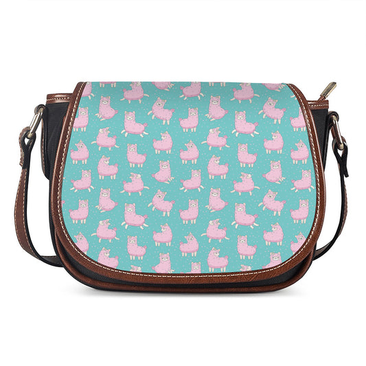 Cute Pink Llama Pattern Print Saddle Bag