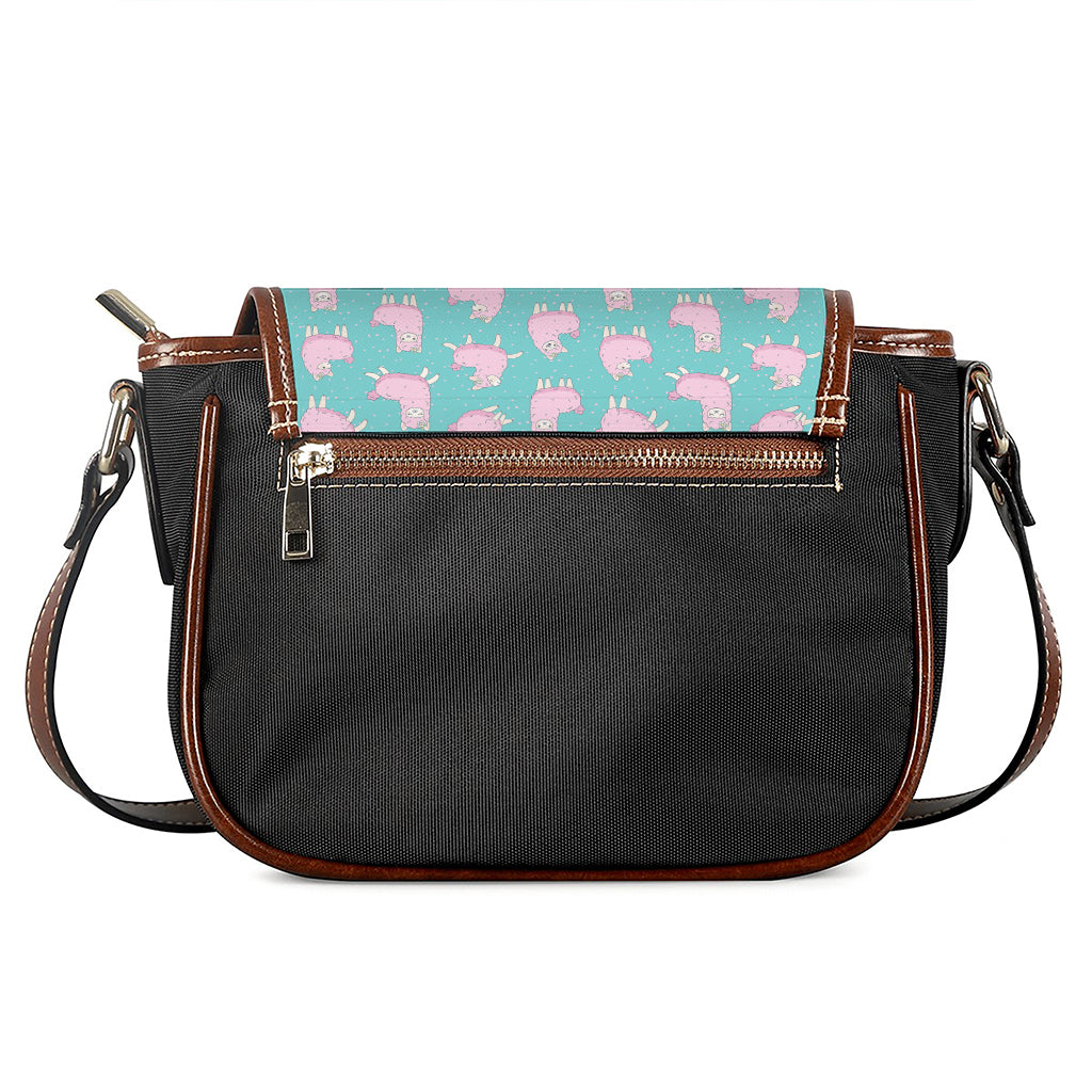 Cute Pink Llama Pattern Print Saddle Bag