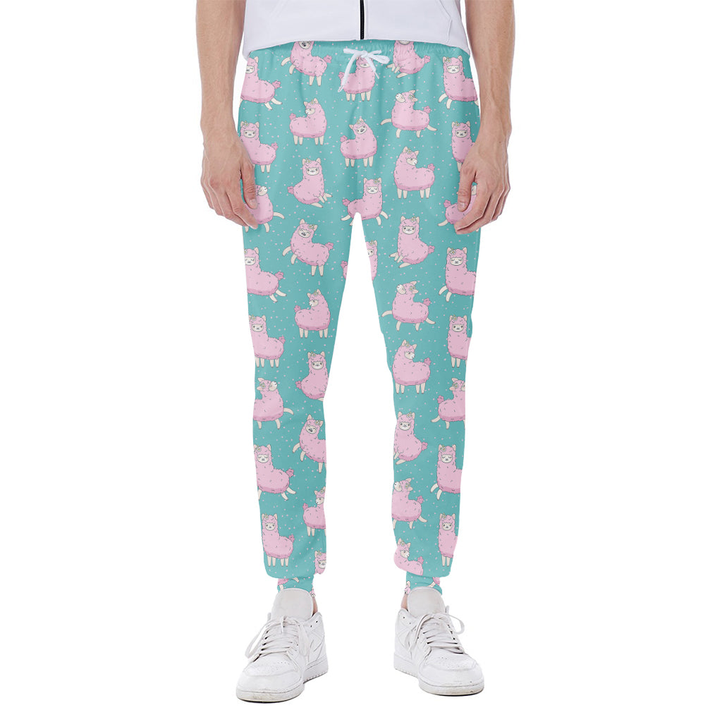 Cute Pink Llama Pattern Print Scuba Joggers