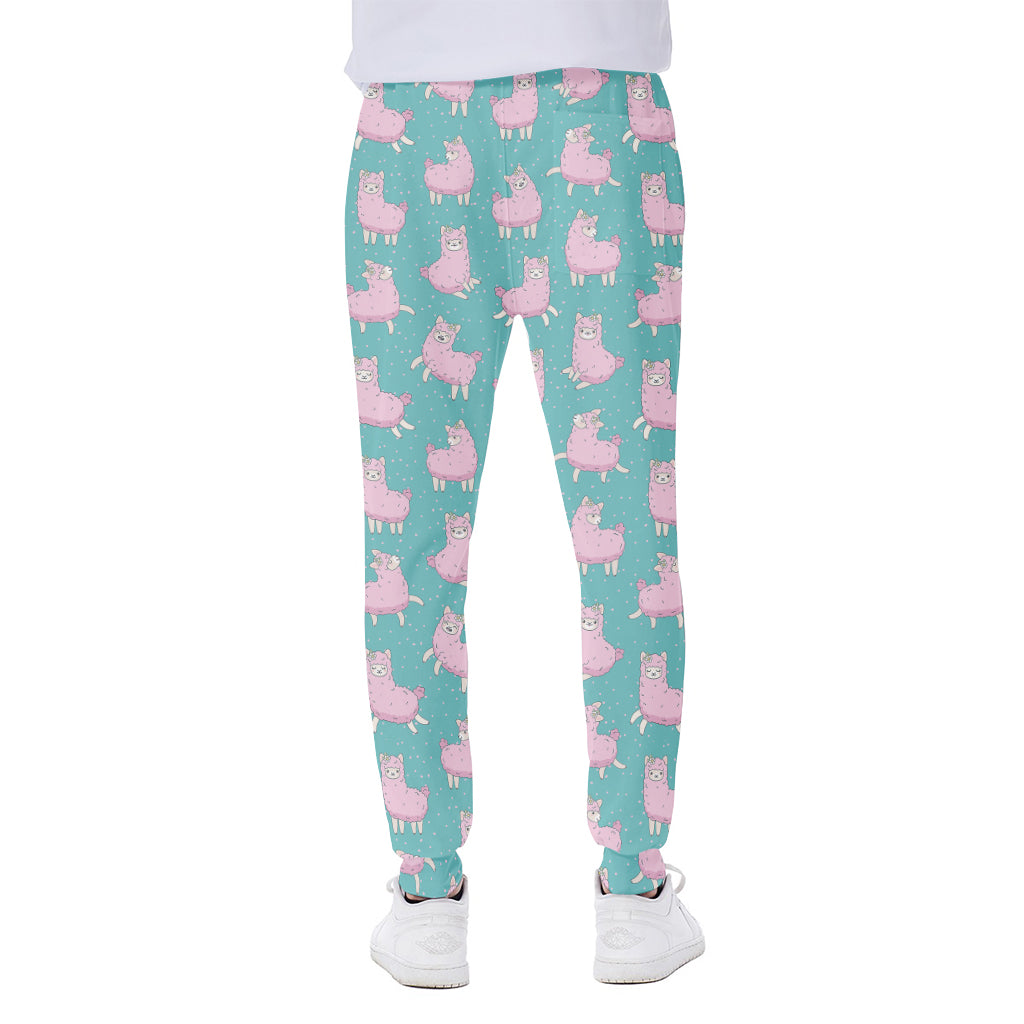 Cute Pink Llama Pattern Print Scuba Joggers