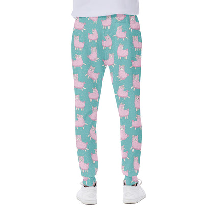Cute Pink Llama Pattern Print Scuba Joggers