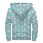 Cute Pink Llama Pattern Print Sherpa Lined Zip Up Hoodie