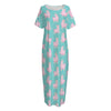 Cute Pink Llama Pattern Print Short Sleeve Long Nightdress