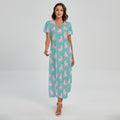 Cute Pink Llama Pattern Print Short Sleeve Maxi Dress