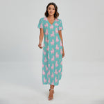 Cute Pink Llama Pattern Print Short Sleeve Maxi Dress