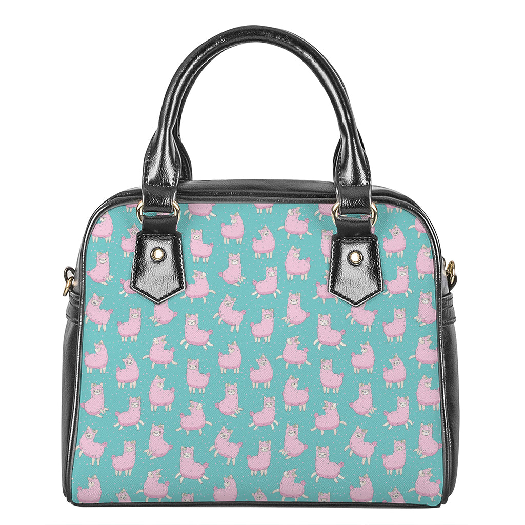 Cute Pink Llama Pattern Print Shoulder Handbag