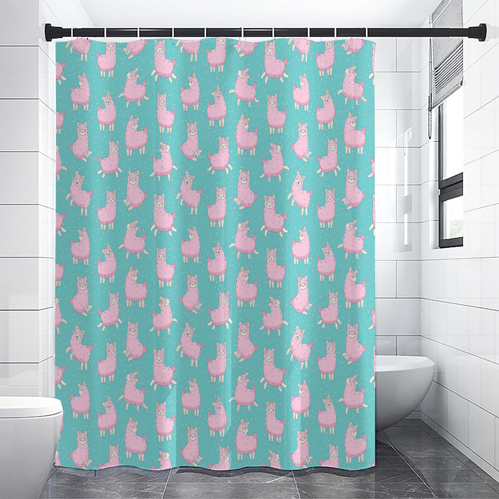 Cute Pink Llama Pattern Print Shower Curtain