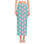 Cute Pink Llama Pattern Print Side Slit Maxi Skirt
