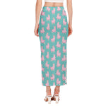 Cute Pink Llama Pattern Print Side Slit Maxi Skirt