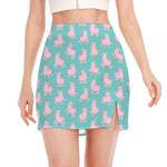 Cute Pink Llama Pattern Print Side Slit Mini Skirt