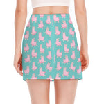 Cute Pink Llama Pattern Print Side Slit Mini Skirt
