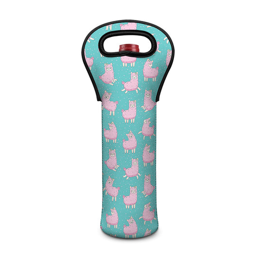 Cute Pink Llama Pattern Print Single Neoprene Wine Tote