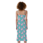 Cute Pink Llama Pattern Print Slim Fit Midi Cami Dress