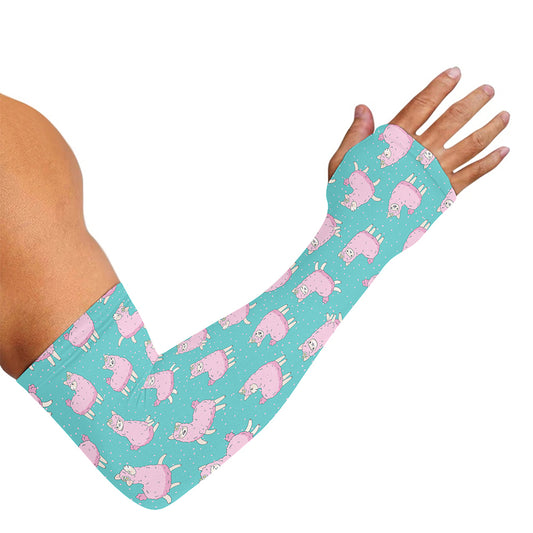 Cute Pink Llama Pattern Print Sun Protection Arm Sleeves