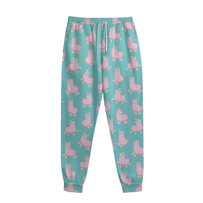 Cute Pink Llama Pattern Print Sweatpants