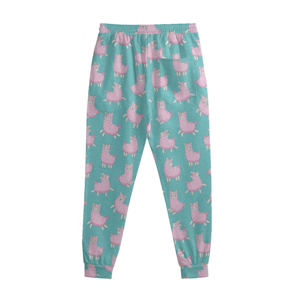 Cute Pink Llama Pattern Print Sweatpants