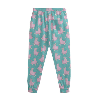 Cute Pink Llama Pattern Print Sweatpants