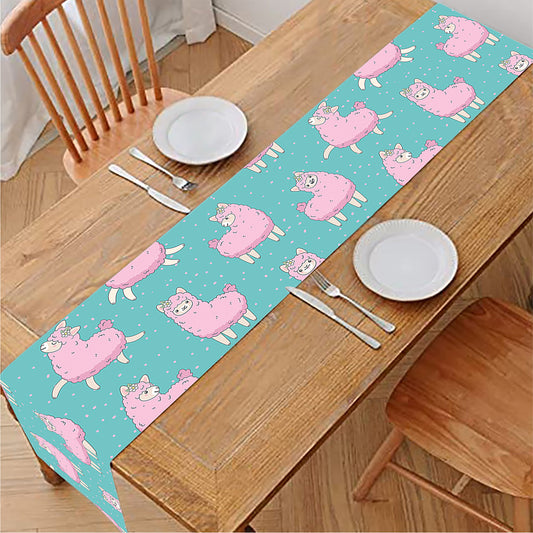 Cute Pink Llama Pattern Print Table Runner
