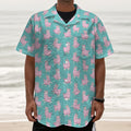 Cute Pink Llama Pattern Print Textured Short Sleeve Shirt