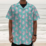 Cute Pink Llama Pattern Print Textured Short Sleeve Shirt