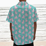 Cute Pink Llama Pattern Print Textured Short Sleeve Shirt