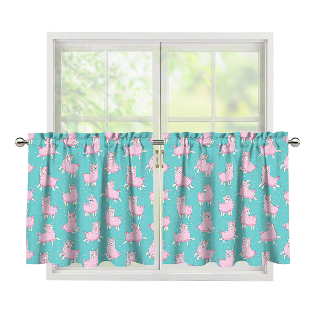 Cute Pink Llama Pattern Print Tier Curtains
