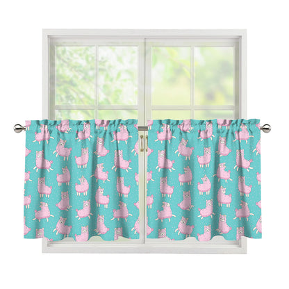 Cute Pink Llama Pattern Print Tier Curtains