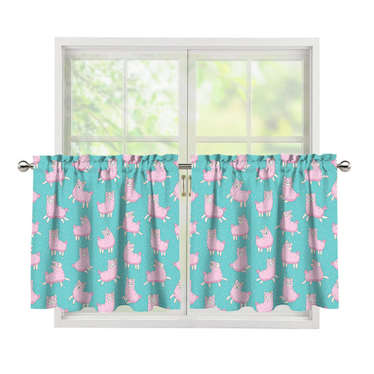 Cute Pink Llama Pattern Print Tier Curtains