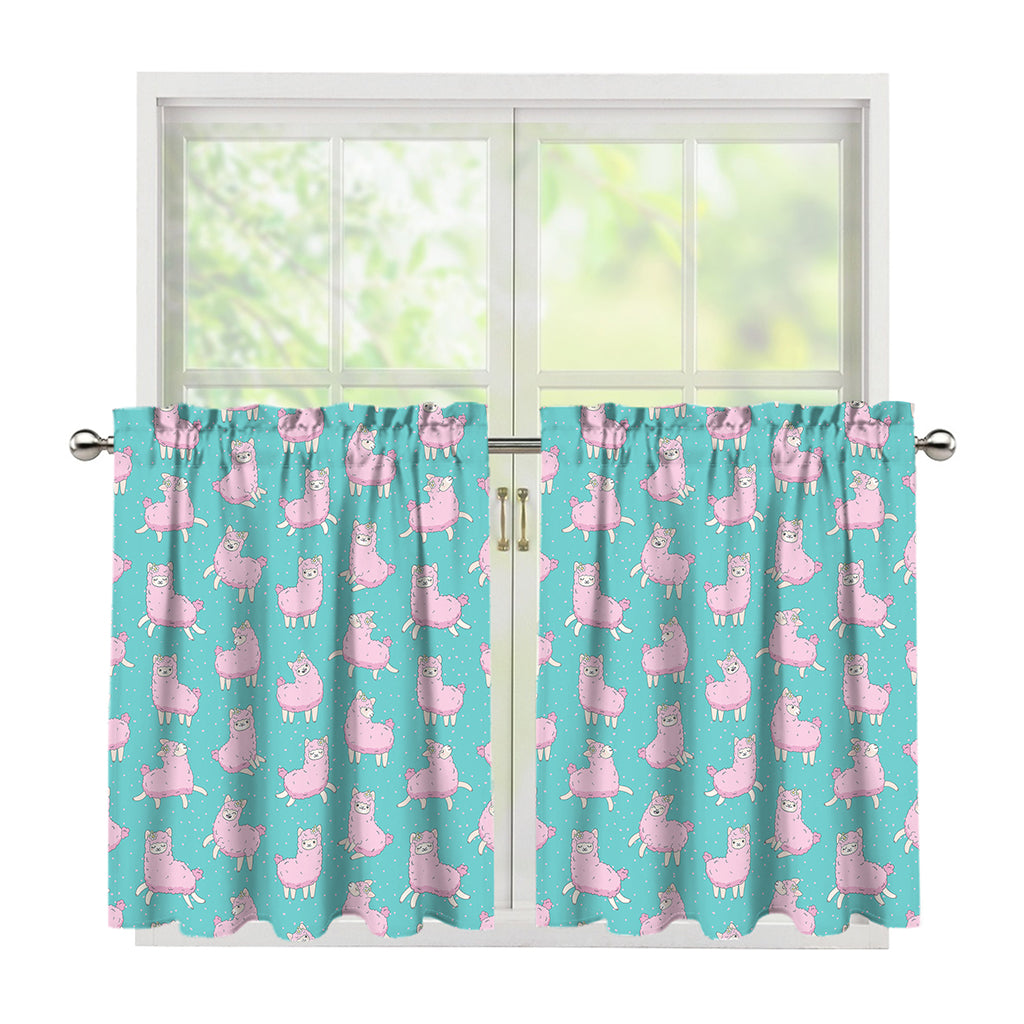 Cute Pink Llama Pattern Print Tier Curtains